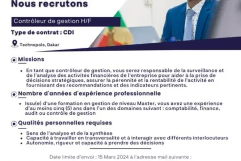 opportunité de recrutement : contrôleur de gestion h/f à technopole, dakar